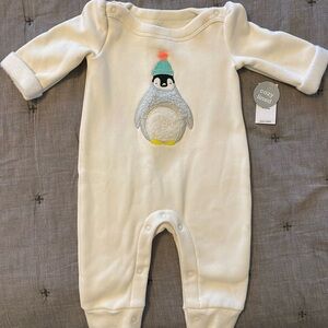 Gap baby 0-3 months girls puff sleeve fleece lined one piece jumpsuit NWT ivory